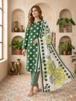 Women's Screen Print Three Piece, AC Cotton Kameez, Sizes 38 to 44