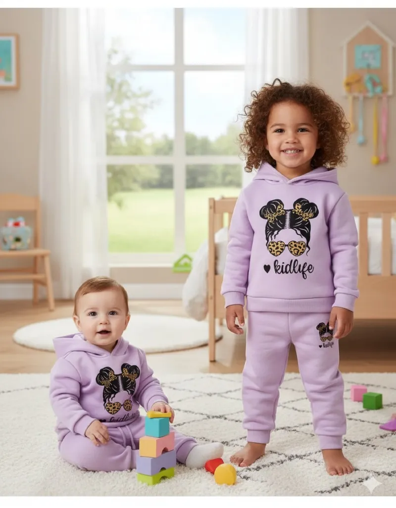 Unisex Kids Hoodie and Pant Set, One Side Brush, 6 Colour Choices