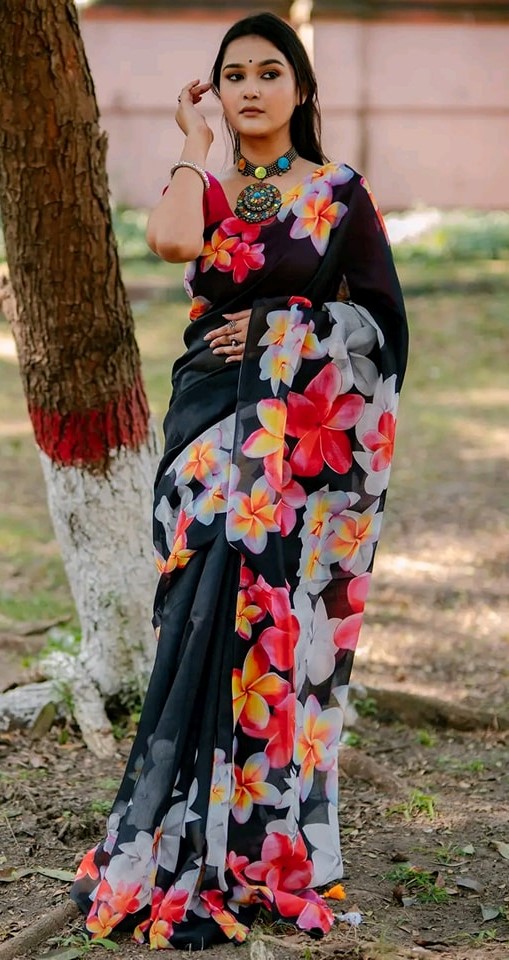 Modern Design Digital Print Chanderi Silk Saree, 4 Colour Choices