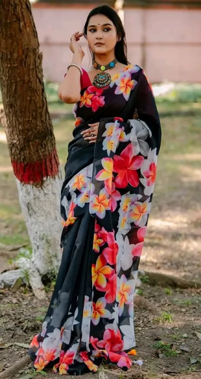 Modern Design Digital Print Chanderi Silk Saree, 4 Colour Choices