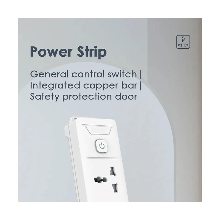 Deli ET405 2 Pin 6 Port Power Strip 3 Meter White