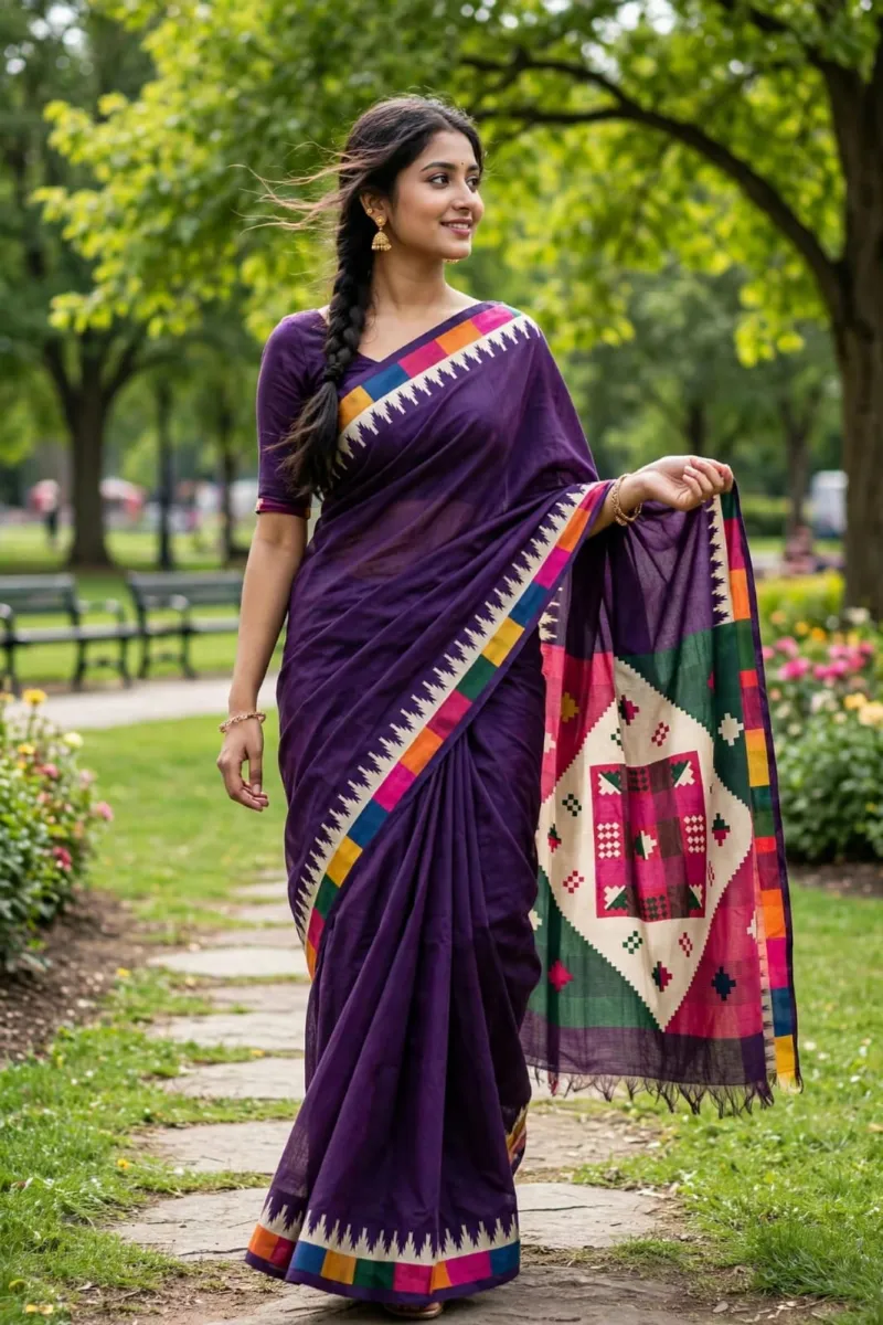 Chanderi Silk Saree with Matching Blouse Piece, 3 Colours