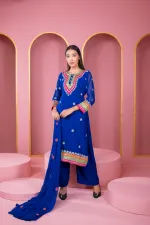 Georgette Three Piece with Dollar and Embroidery Work, 6 Colours