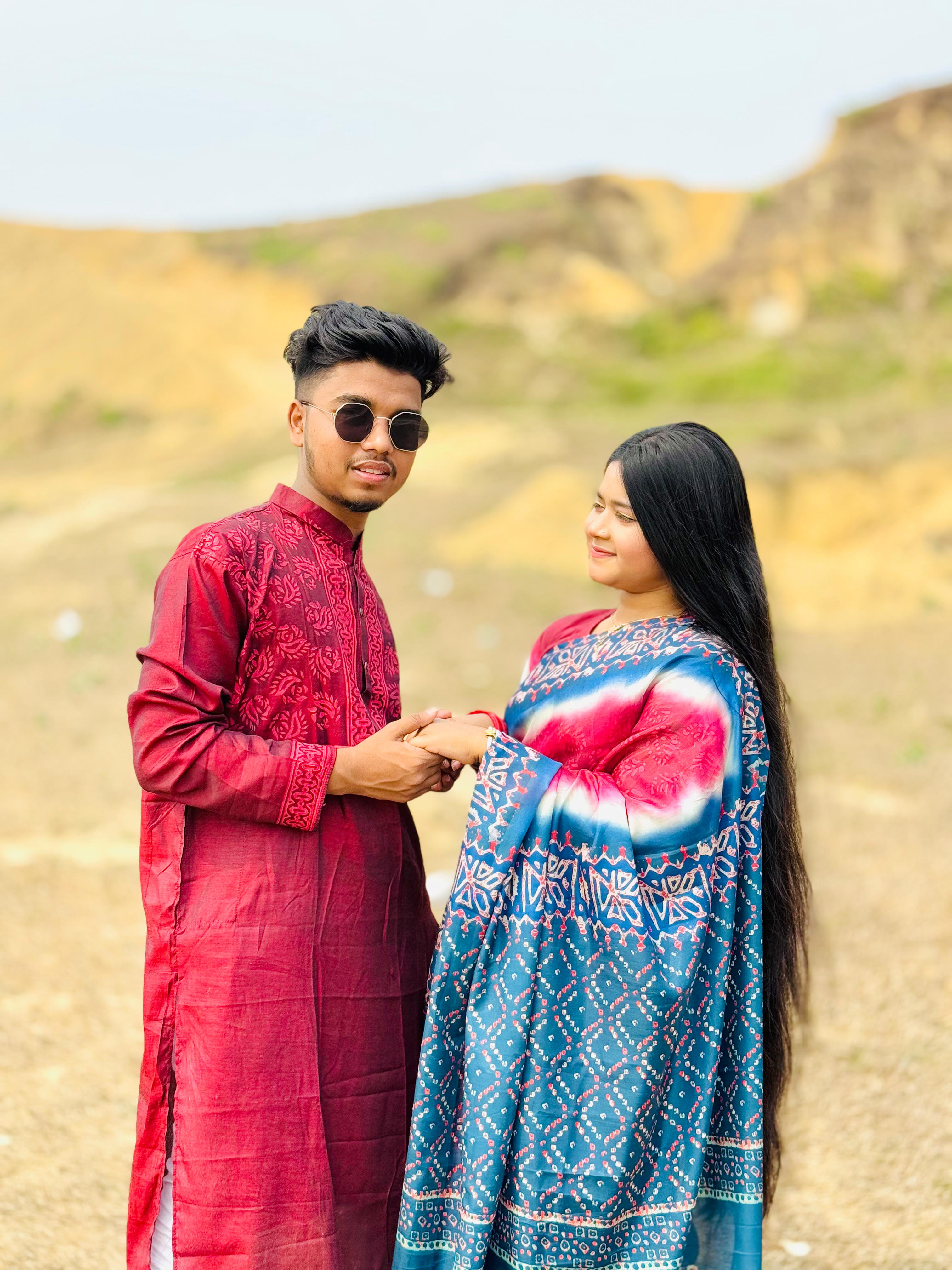 Weightless Soft Silk Saree and Panjabi Couple Set, Digital Print