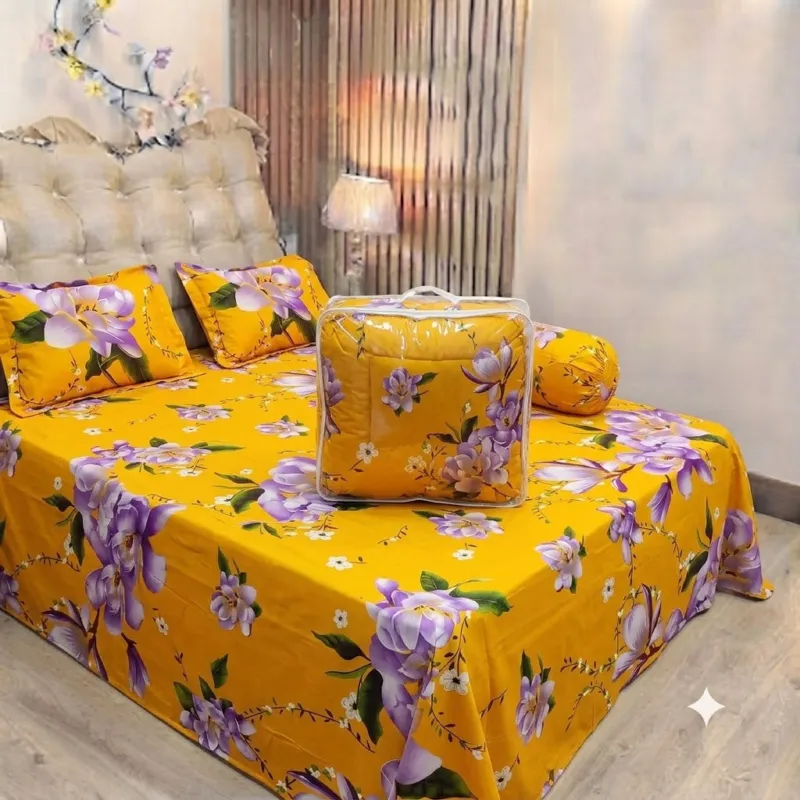 5 Piece Twill Cotton Comforter Set with King Size Bed Sheet