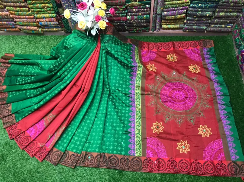 Block Print and Embroidery Dhupian Silk Saree for Women