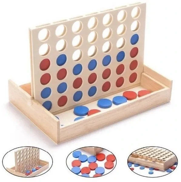 Connect 4 in a Row Wooden Board Game