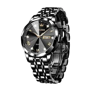 Butter Fly Lock OLEVS 9931G New Exclusive Design Quartz Watch for Men Full Black