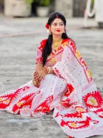 Women's Block Printed Half Silk Saree, Saree Only, 3 Colours