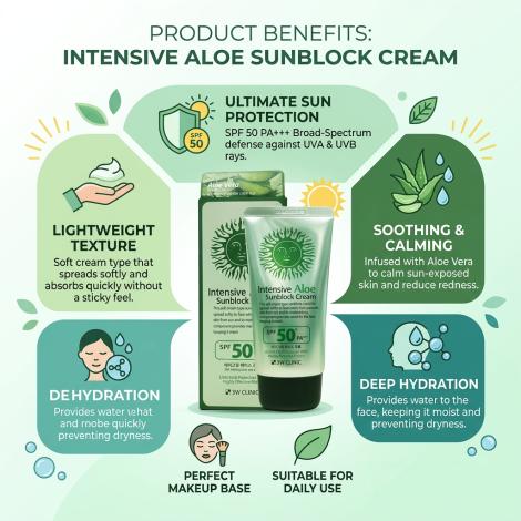 3W Clinic Intensive Aloe Sunblock Cream SPF50+ PA+++ 70ml (Korea)