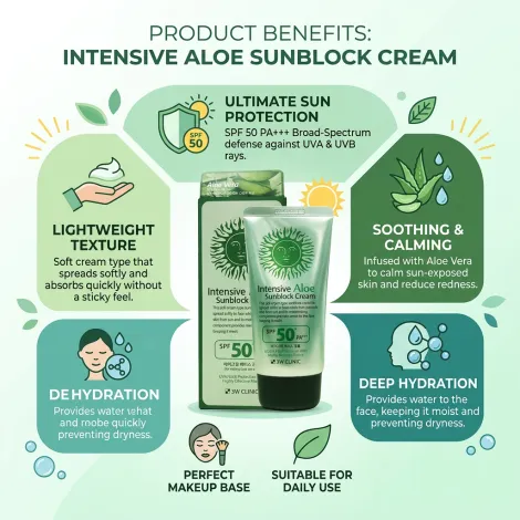 3W Clinic Intensive Aloe Sunblock Cream SPF50+ PA+++ 70ml (Korea)