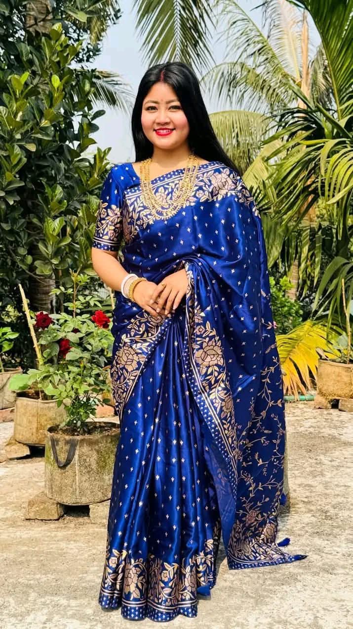 Silk Saree in Skin Print Design, Blouse Piece Included, 6 Colours