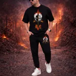 Men's Pure Cotton Drop Shoulder Tee and Suit Fabric Trouser Set