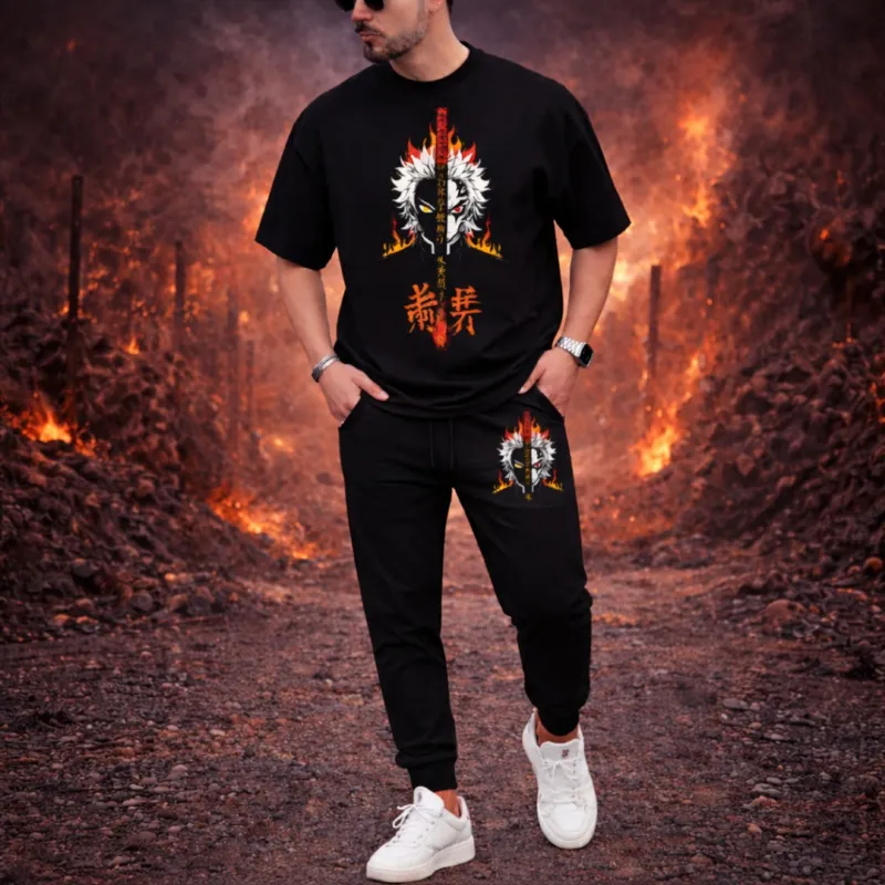 Men's Pure Cotton Drop Shoulder Tee and Suit Fabric Trouser Set