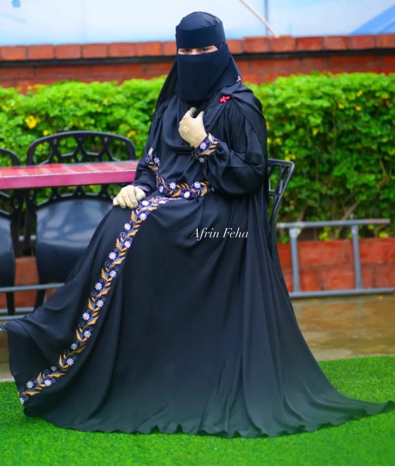 Moriom Embroidery Borka with Hijab, Sizes 50 to 58