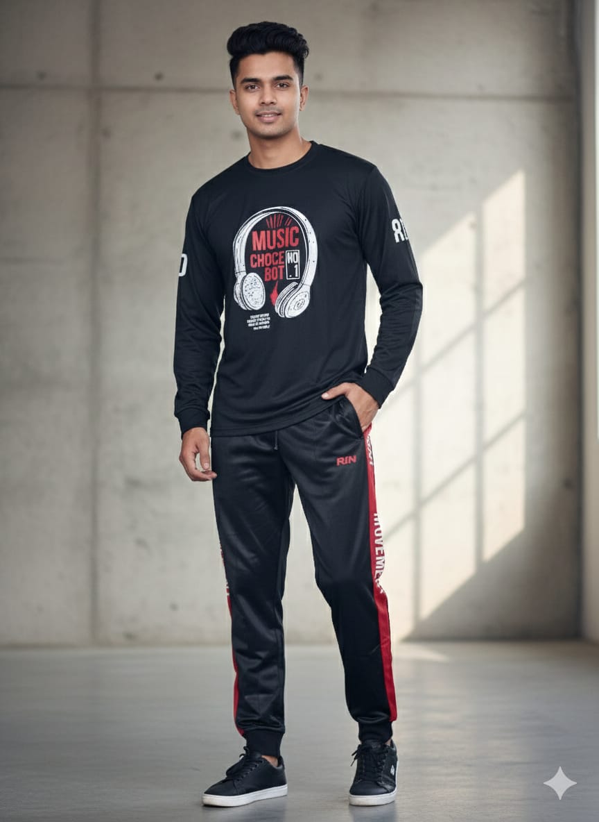 Men's Full Sleeve 180 GSM Mesh Tee and Suit Cloth Trouser, 4 Colours