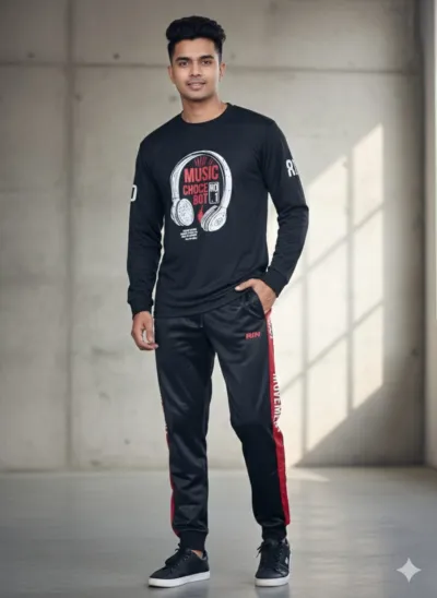 Men's Full Sleeve 180 GSM Mesh Tee and Suit Cloth Trouser, 4 Colours