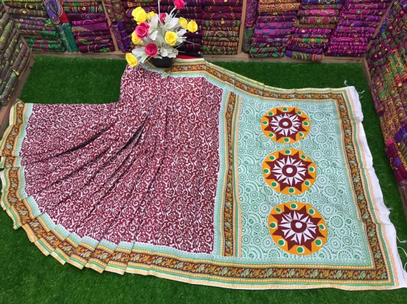 Women's Dhupian Silk Saree with Block Print and Embroidery Work