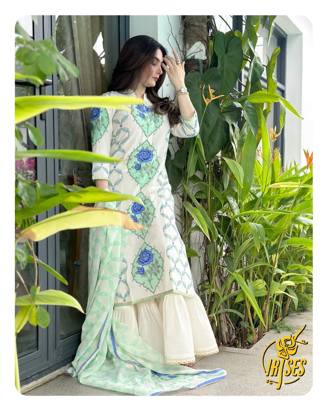 Women's Cotton Three Piece with Lace Gharara, 45 Inch Kameez