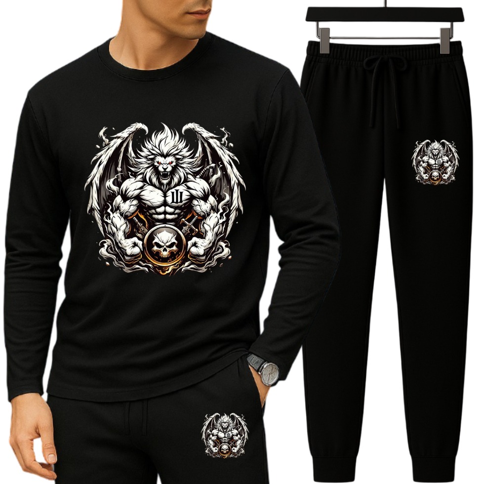 Men's Drop Shoulder Long Sleeve Set, 190 to 200 GSM Pure Cotton