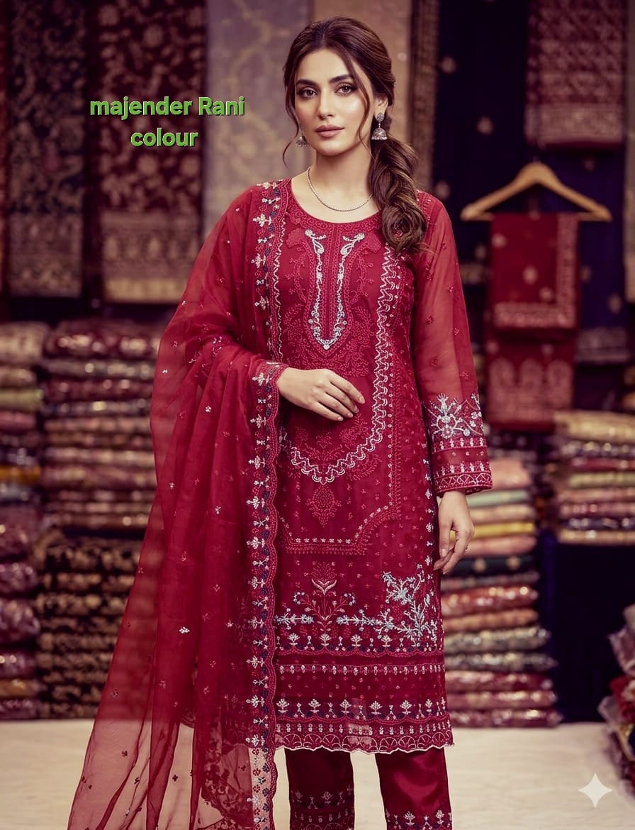 Sequin Embroidered Four Piece with Sada Bahar Orna, L to XXL