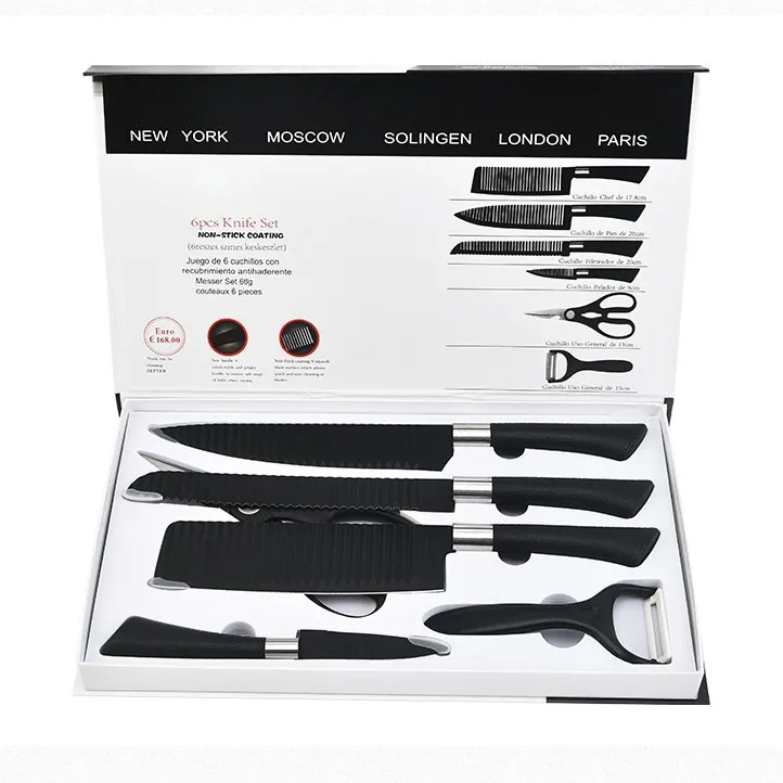 6 Piece Kitchen Knife Set with Scissor and Non-Stick Coated Blades
