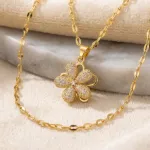 Rotatable Five-Petal Flower Gold Plated Women's Necklace (With gift box)