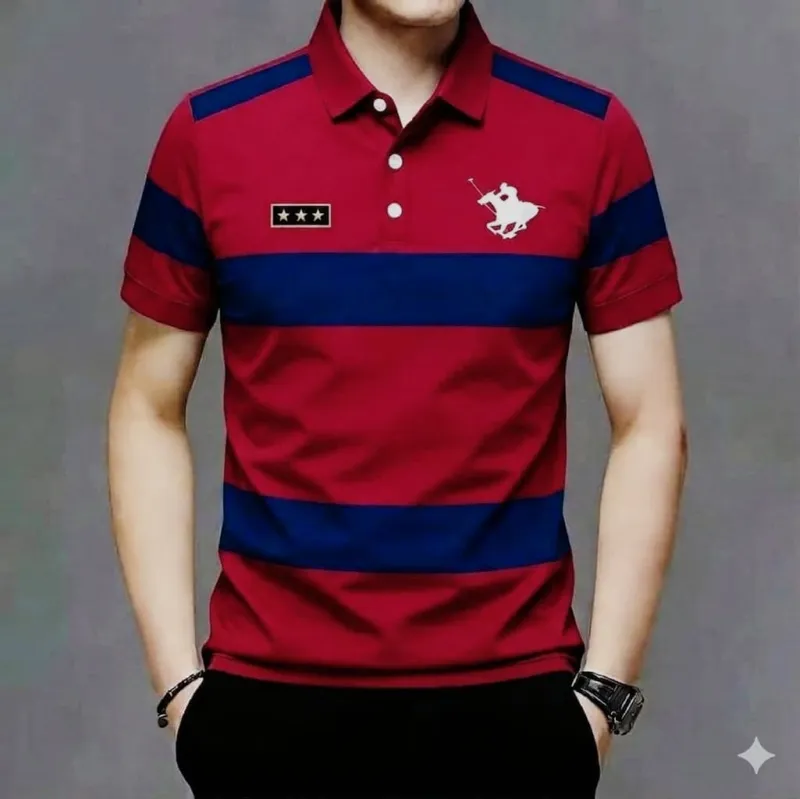 Men's Striped Pique Cotton Polo Shirt, 210 GSM, 4 Colours