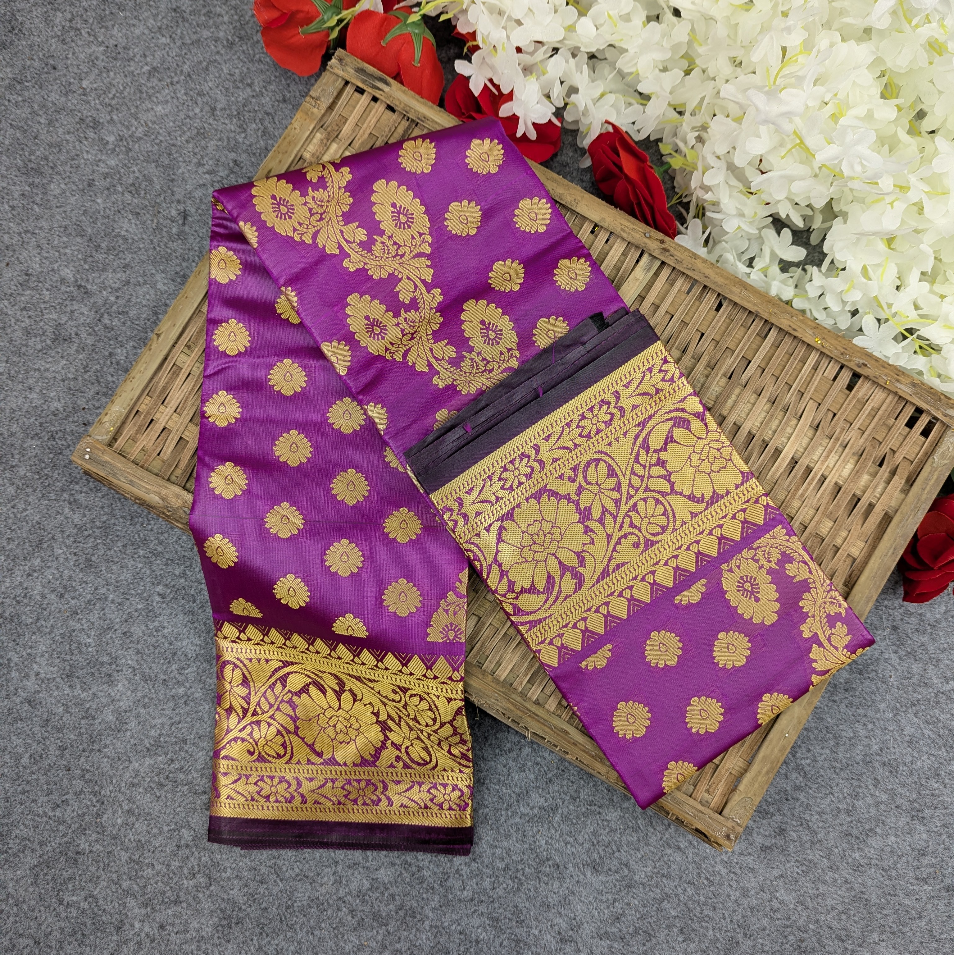 Premium Silk Katan Saree Combo Set - Purple