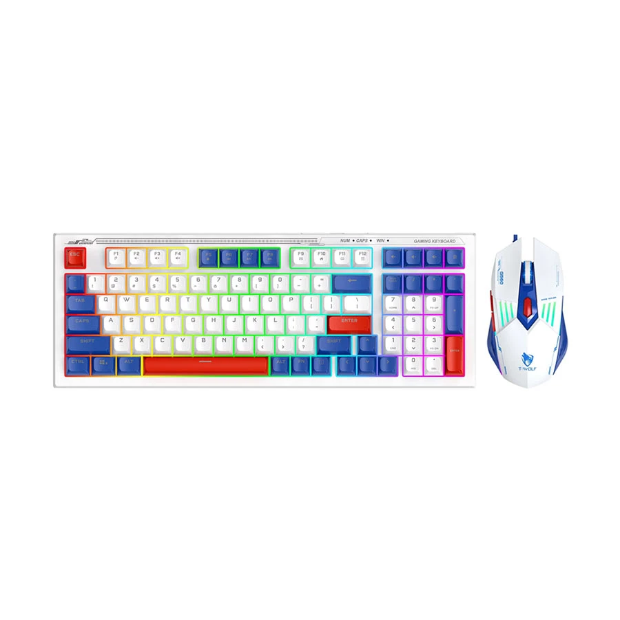 T-Wolf TF610 RGB Wired Gaming Keyboard & Mouse Combo White & Blue