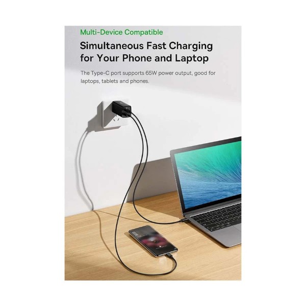 Baseus CCGL010001 GaN2 lite SUPER VOOC USB & USB-C 65W CN Black Charger
