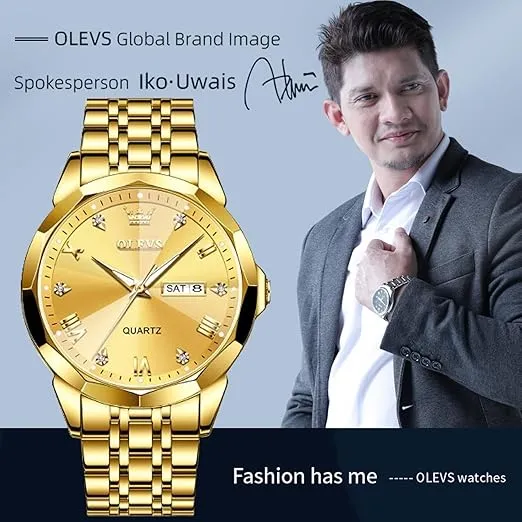 Butter Fly Lock OLEVS 9931G New Exclusive Design Quartz Watch for Men Golden