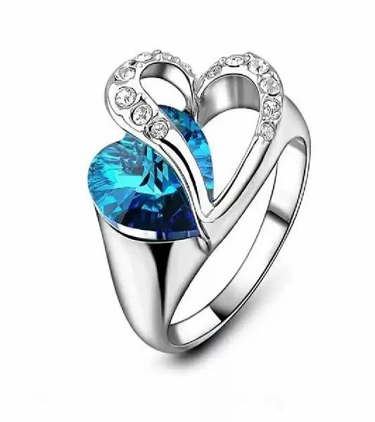 Blue Heart Finger Ring- Silver and Blue