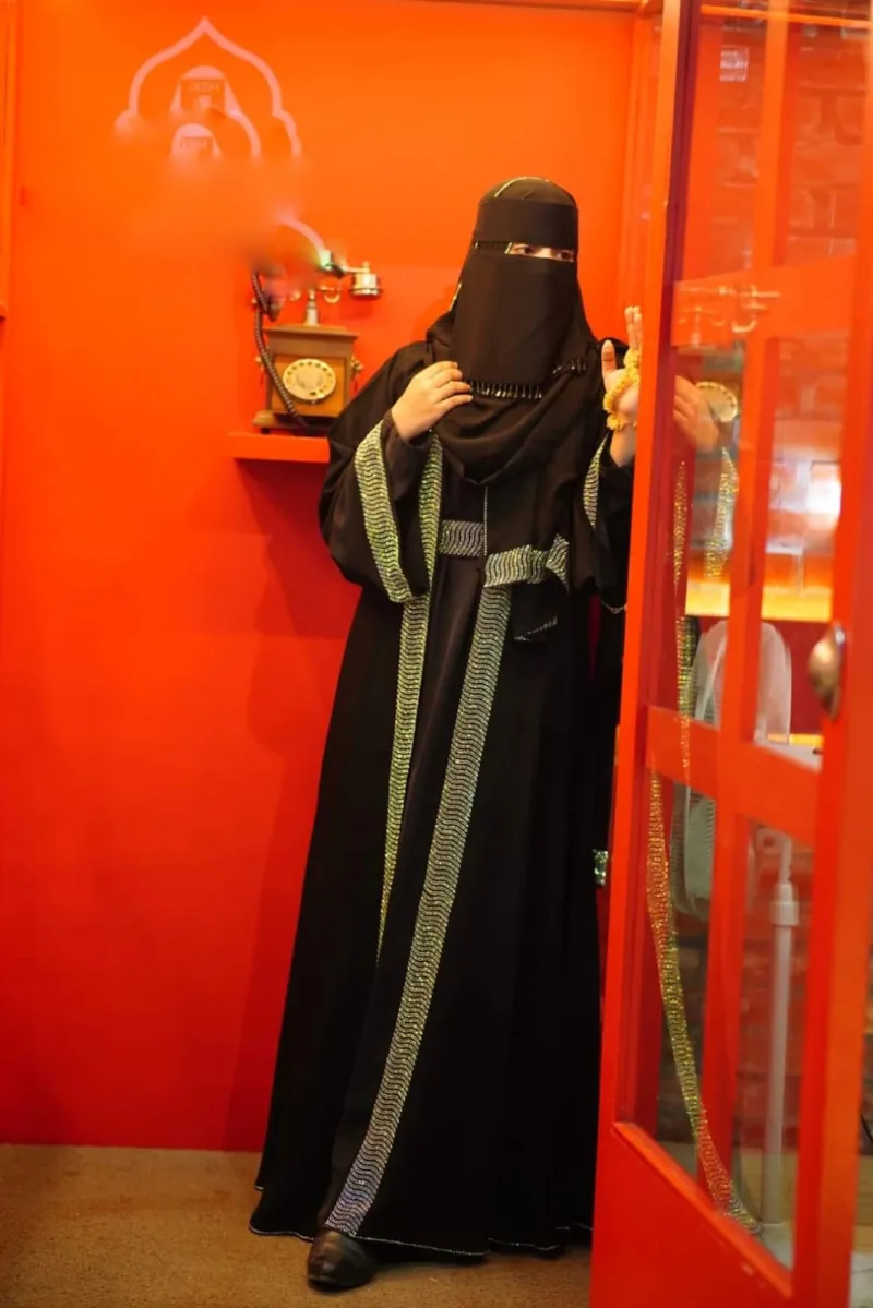 Stone Work Borka with Attached Koti and Hijab, Body 36 to 46