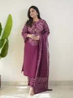 Soft Cotton Chunri Print Three Piece with Glass Work, 6 Colours