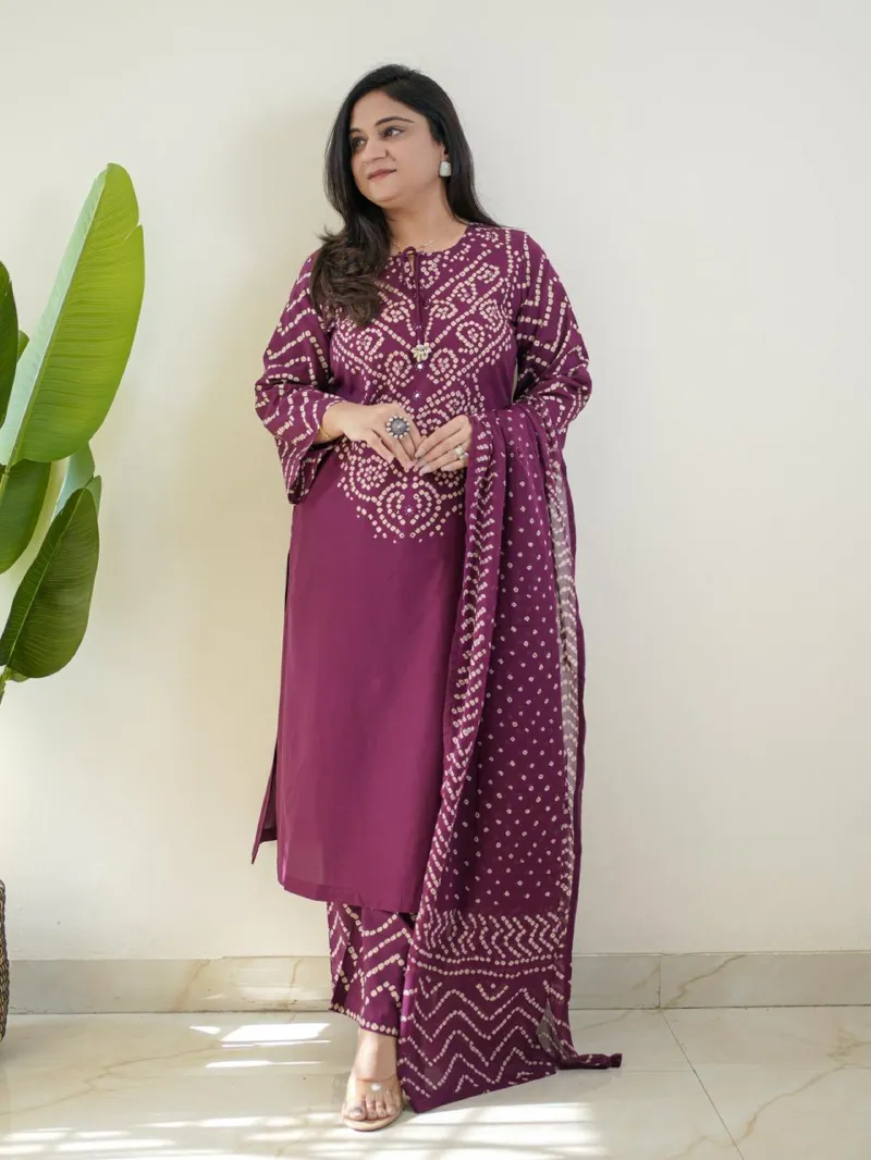 Soft Cotton Chunri Print Three Piece with Glass Work, 6 Colours