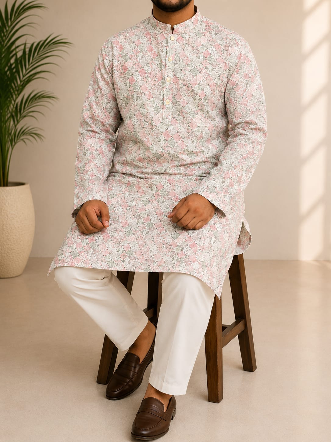 Men's Pure Cotton Printed Panjabi, Sizes 38 to 44