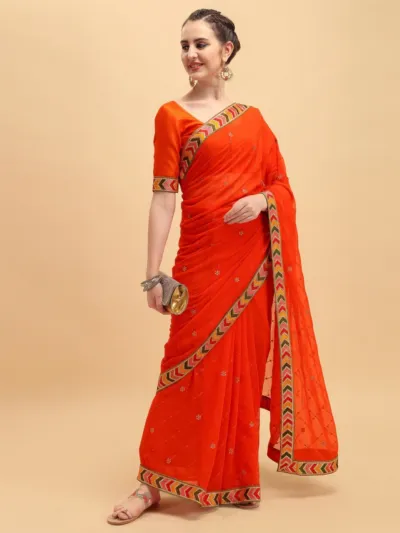 Embroidered Georgette Saree with Matching Blouse Piece, 12 Haath