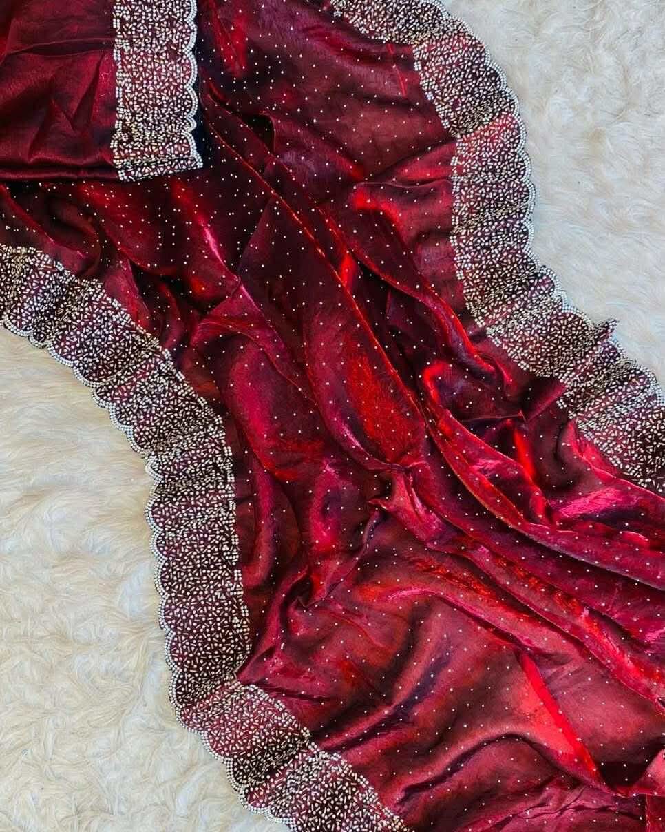 Georgette Saree with Stone Work on Saree and Blouse, 3 Colours