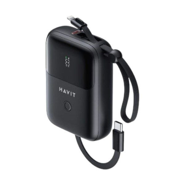 HAVIT PB5215 10000mAh Display Power Bank With Usb-C & Lightning Cable – Black