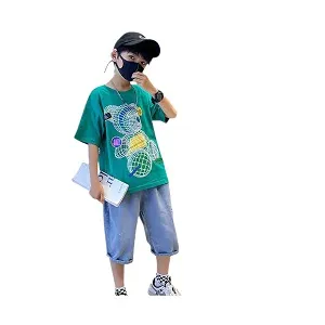 Colorful Bear Print Children's Short-sleeved T-shirt Boys loose Off-shoulder Fashion Dress