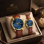 OLEVS Premium Luxury Leather Strap Couple Watch