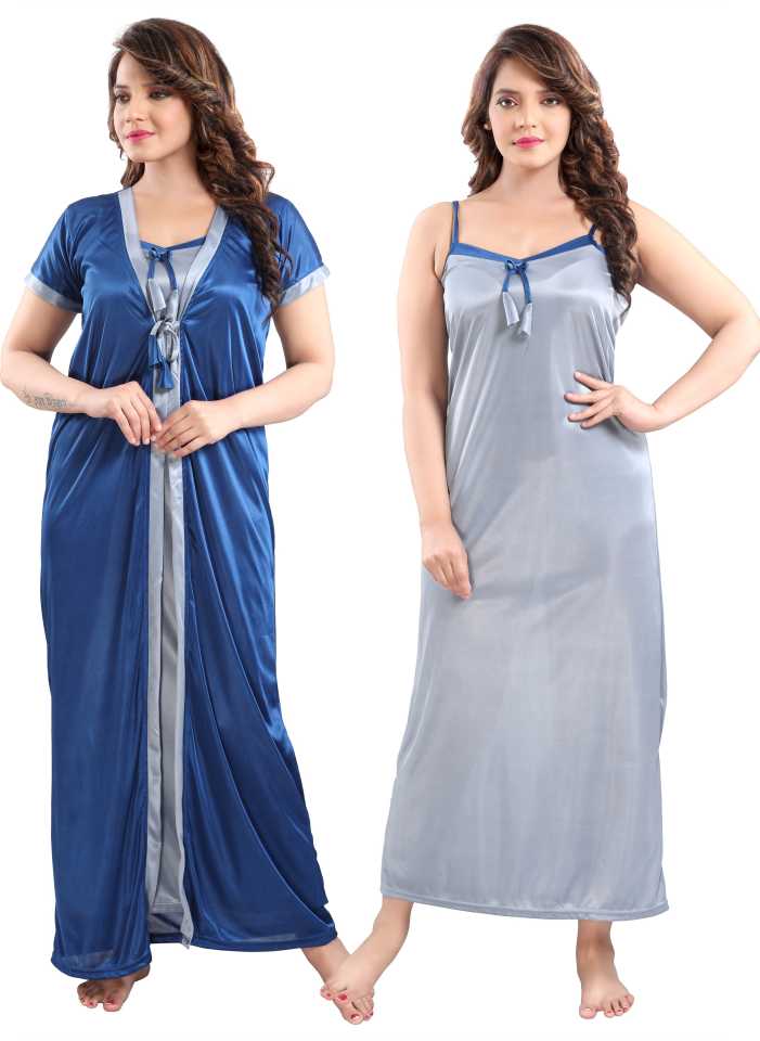 Satin 2 Part Nightie, 44 Inch Gown with 43 Inch Inner Top