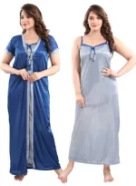 Satin 2 Part Nightie, 44 Inch Gown with 43 Inch Inner Top