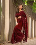 Embroidered Georgette Saree with Blouse Piece, 3 Colours