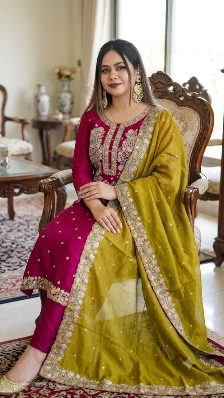Women's Cotton Three Piece with Embroidery and Sequins, S to XXL