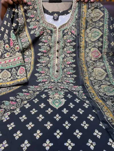 Digital Print Lace Detail Three Piece for Women, Georgette Orna