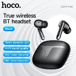 HOCO EQ10 Plus ANC ENC Noise Reduction Wireless BT 5.4 Earphone LED Display Charging Box HiFi Audio Stereo Headset Dual Connect- Black Color