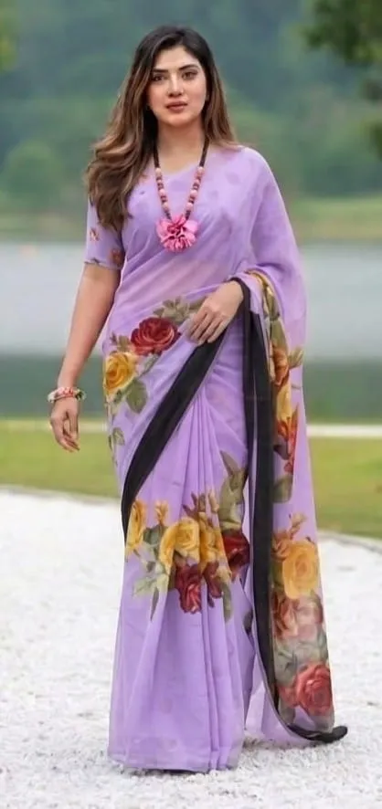 Lightweight Rongdhonu Georgette Saree with Blouse, 5 Colours