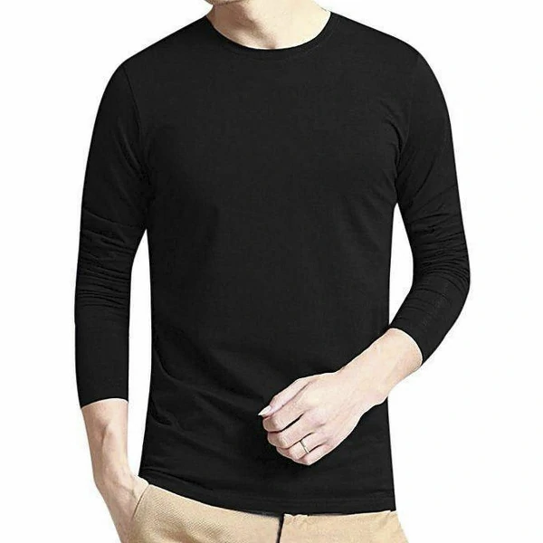 Men's Full Sleeve Solid T-Shirt- Black